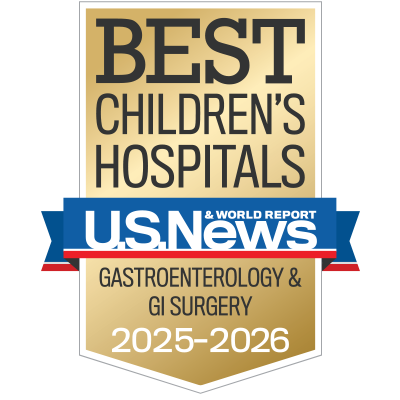 U.S. News & World Report Best Children's Hospitals Gastroenterology & GI Surgery 2025-26 badge