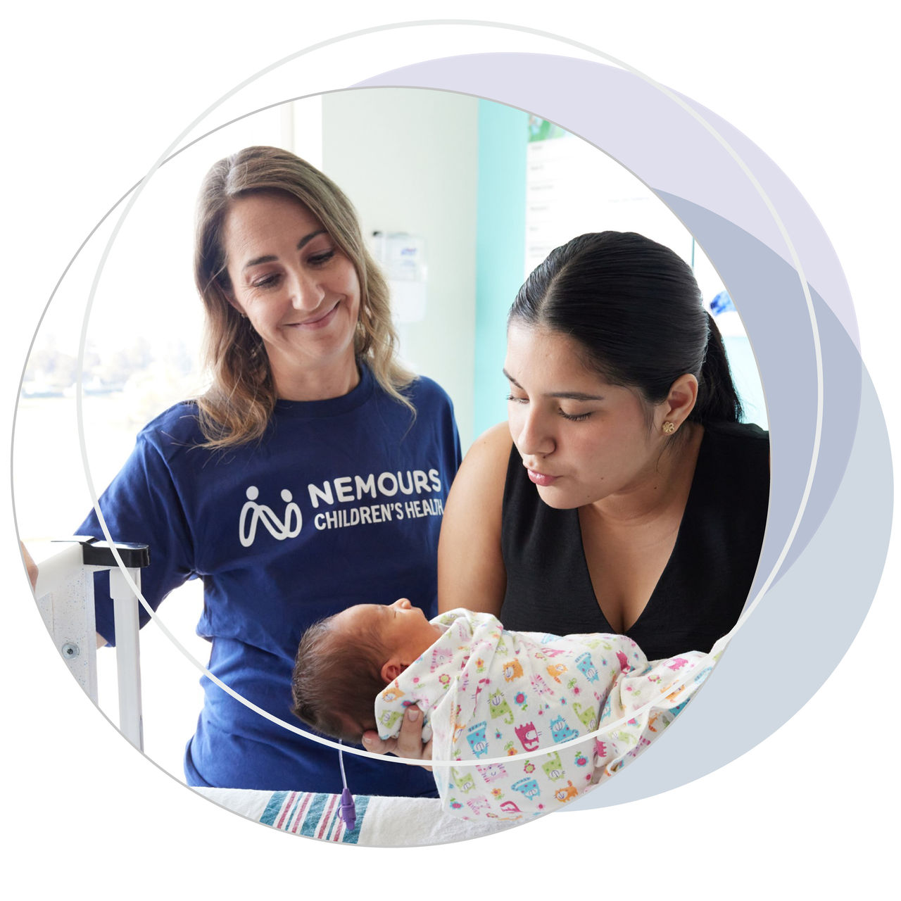 Healthcare worker supports mother and newborn baby